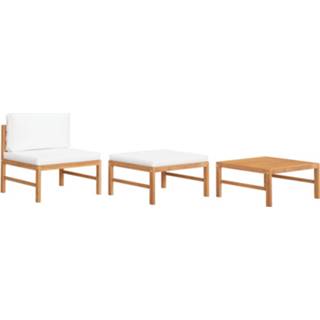 👉 Teakhout Vidaxl 3-delige Loungeset Met Crèmekleurige Kussens 8720286300138