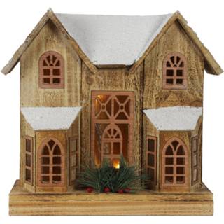 👉 Kersthuisje hout Tom Nelwin Led 33 Cm Naturel 8718317842207