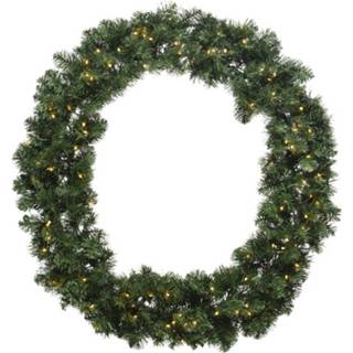 👉 Kerstkrans groen witte Kerstkrans/dennenkrans Met Warm Verlichting En Timer 50 Cm - Kerstkransen 8719152256037