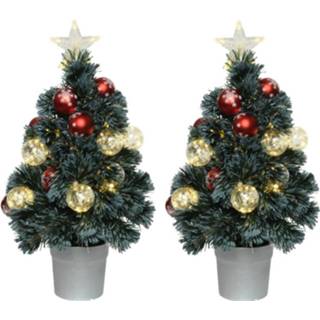 👉 Kerstboom fiber 2x Stuks Optic Kerstbomen/kunst Kerstbomen Met Verlichting En Kerstballen 60 Cm - Kunstkerstboom 8720576336021