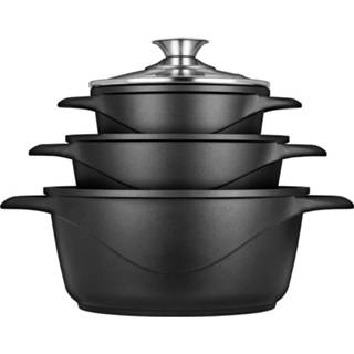 👉 Pannenset zwart Smile 8 Delige - Antiaanbaklaag Vaatwasser Bestendig Geschikt Voor Iedere Kookplaat Mgk-18 5903151004673