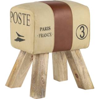 👉 Kruk bruin beige mannen 36x47x30 Cm Bruin/beige Mangohout En Geitenleer Womo-design 4064649040915