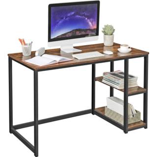 👉 Bureau zwart bruin hout Acaza Vieri Met 2 Legplanken - Kantoormeubel Metalen Frame En Vintage 5400943010633