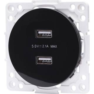 👉 Wandcontactdos zwart kunststof Wandcontactdoos - Aigi Jura Inbouw Rond 2-voudig Usb Aansluiting 7434232152139