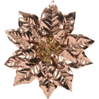 Kerstster koper kunststof active 1x stuks decoratie bloemen glitter op clip 24 cm