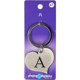 👉 Sleutelhanger staal zilver Paper Dreams Hart Letter A 10 X 4 Cm 8716764123887