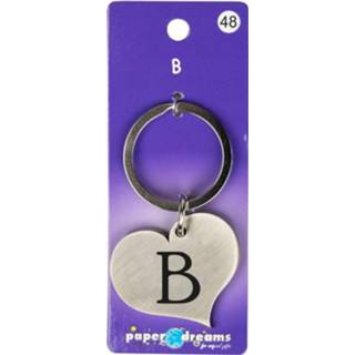 👉 Sleutelhanger staal zilver Paper Dreams Hart Letter B 10 X 4 Cm 8716764123894