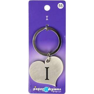 👉 Sleutelhanger staal zilver Paper Dreams Hart Letter I 10 X 4 Cm 8716764123962