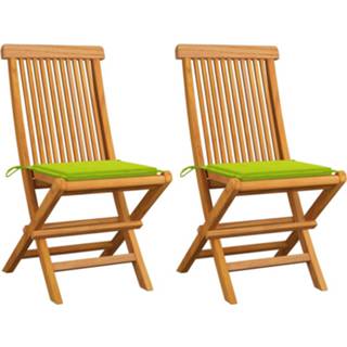 👉 Terrasstoel teakhout Vidaxl Tuinstoelen 2 St Met Heldergroene Kussens Massief 8720286263952