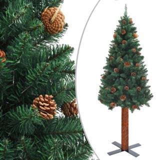 👉 Kerstboom groen hout PVC Vidaxl Met Echt En Dennenappels Smal 150 Cm 8720286011560