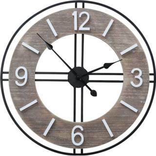 👉 Wandklok bruin metaal hout 4goodz New Jersey Metaal/hout Ø 60x3 Cm - 6013919492433