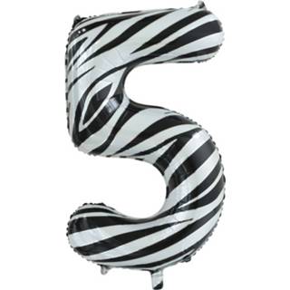 👉 Folieballon zwart wit Globos Cijfer 5 Zebra 86 Cm Zwart/wit 5712735007029