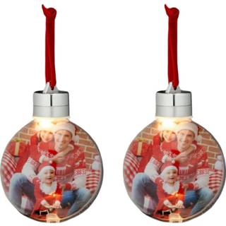 👉 Fotolijst transparant kunststof 2x Stuks Diy Foto/fotolijst Kerstballen 8 Cm Met Verlichting - Kerstbal 8720576184493