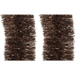 👉 Kerstboom bruin 2x Stuks Slingers/lametta Guirlandes Donkerbruin 270 X 10 Cm - Kerstslingers 8720576320297