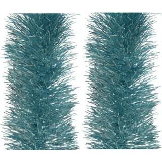 👉 Kerstboom blauw 2x Stuks Slingers/lametta Guirlandes Ijsblauw (Blue Dawn) 270 X 10 Cm - Kerstslingers 8720576311233