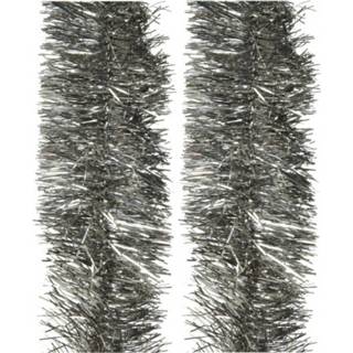 👉 Kerstboom antraciet grijs 2x Stuks Slingers/lametta Guirlandes (Warm Grey) 270 X 7 Cm - Kerstslingers 8720576311141