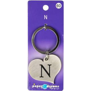 👉 Sleutelhanger staal zilver Paper Dreams Hart Letter N 10 X 4 Cm 8716764124013