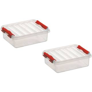 👉 Opbergbox transparant rood kunststof 2x Stuks Opbergboxen/opbergdozen 1 Liter Transparant/rood - 8720276105347