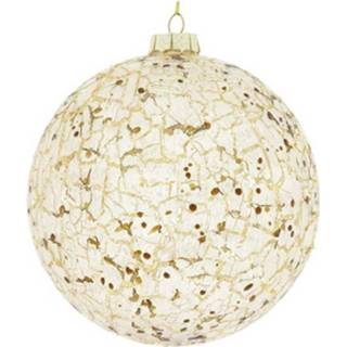 👉 Kerstbal wit glas goud Tom Jady 15 Cm Wit/goud 8718317781629