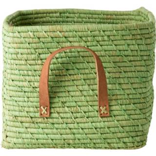 👉 Opberg doos leather One Size groen olijfgroen Rice - Raffia Square Basket with Handles Opbergdoos maat Size, groen/olijfgroen 5708315218459