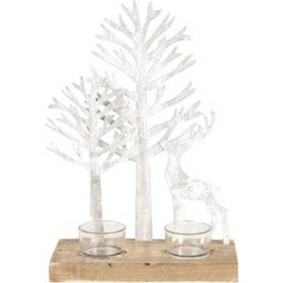 👉 Waxinelichthouder GeenKleur Clayre & Eef met bomen en hert 20*10*29 cm 64316 8717459692954
