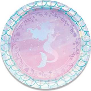 👉 Feestbord paars karton One Size Color-Roze Witbaard feestborden Mermaid Shine 18 cm 8 stuks 39938567873