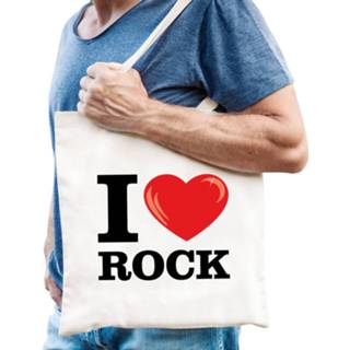 👉 Katoenen tas wit One Size beige vrouwen mannen tasje I love rock voor dames en heren - Cadeautasjes Verjaardag / bedankt tassen shoppers 8720576851982