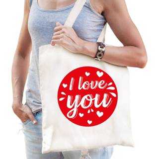 👉 Katoenen tas wit offwhite One Size I love you / Ik hou van jou hartjes naturel/ - Valentijnsdag tasjes tassen Valentijn cadeaus 8720576828045