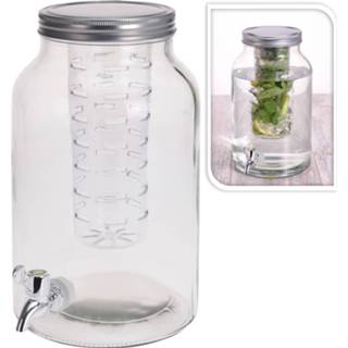 Drankdispenser One Size transparant Glazen drank dispenser met infuser 4 liter - Limonade filter en tapkraantje 8719987022876