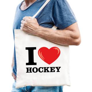👉 Katoenen tas wit One Size beige vrouwen mannen tasje I love hockey voor dames en heren - Cadeautasjes Verjaardag / bedankt tassen shoppers 8720576852101