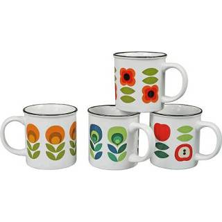 👉 Mok keramiek One Size no color Set van 4 mokken met bloemenprint Cabanaz 8720143192388