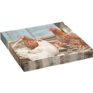 👉 Servet One Size meerkleurig 20x Pasen thema servetten met kippen print 33 x cm - Boerderij tafeldecoratie wegwerp servetjes 8714982113420