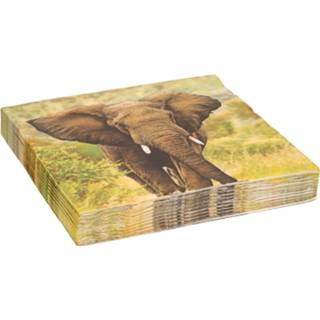 👉 Servet One Size meerkleurig 20x Safari thema servetten met olifant print 33 x cm - Wilde dieren tafeldecoratie wegwerp servetjes 8714982143458