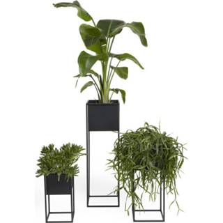 👉 Plantenbak zwart metaal One Size Color-Zwart LIFA LIVING Veronica, 3 vierkante plantenbakken, Hoge en lage plantenbak, metalen frame 8720195384052