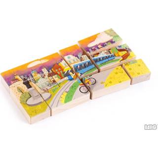 👉 Puzzel houten One Size meerkleurig Bajo dubbelzijdige Stad & Strand - 10 stukjes 5906554299172