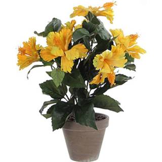 👉 Kunstplant geel keramiek One Size Hibiscus H40 cm sierpot 8712293402912