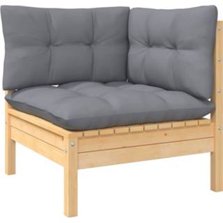 👉 Grijze grenenhout Vidaxl Tuinhoekbank Met Kussens Massief 8720286670590
