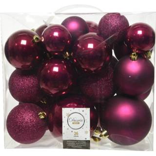 👉 Kerstbal roze fuchsia kunststof active 26x stuks kerstballen framboos (magnolia) 6-8-10 cm