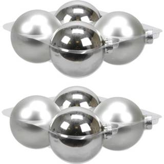 👉 Kerstbal zilver glans 8x Stuks Glazen Kerstballen 10 Cm Mat/glans - 8720576167847