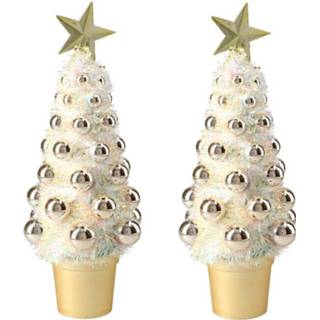 👉 Kerstboom goud 2x Stuks Complete Mini Kunst Kerstboompje/kunstboompje Met Kerstballen 29 Cm - Kunstkerstboom 8720576185216