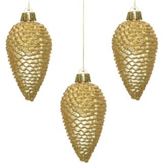 👉 Kerstversiering gouden kunststof 6x Stuks Hangers Dennenappels Van 8 Cm - Kersthangers 8719538396043