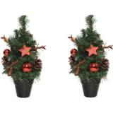 👉 Kunstkerstboom rood 2x Stuks Compleet Versierde Miniboompjes 30 Cm - 8720276688475