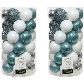 👉 Kerstbal wit blauw kunststof 74x Stuks Kerstballen Zilver/wit/ijsblauw (Blue Dawn) 6 Cm Mat/glans/glitter - 8720576164839