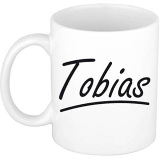 👉 Beker Naam Cadeau Mok / Tobias Met Sierlijke Letters 300 Ml - Mokken 8720576543030