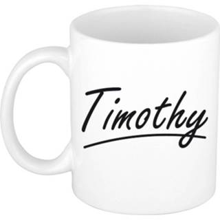 👉 Beker Naam Cadeau Mok / Timothy Met Sierlijke Letters 300 Ml - Mokken 8720576543016