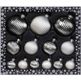 👉 Kerstbal zilver glas active 13x stuks luxe glazen kerstballen ribbel 4, 6, 8 cm