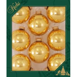 👉 Kerstbal goud 8x Stuks Glazen Kerstballen 7 Cm Topaas - 8720576053546