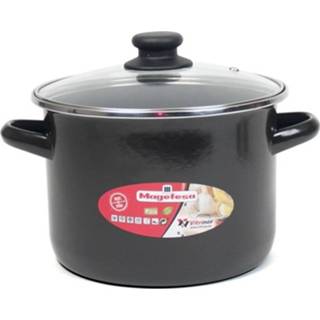 👉 Kookpan RVS One Size zwart kookpan/pannen met glazen deksel 18 cm 3 liter - Pannen voor soep 8427267028684