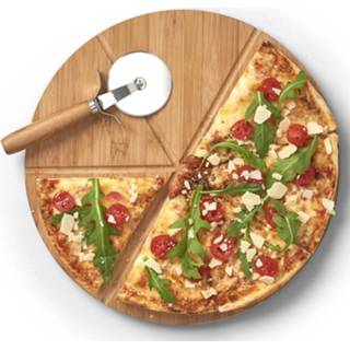 👉 Serveerplank houten 1x Snij/serveerplanken Voor Pizza 32 Cm Incl. Mes - Snijplanken 8720276185486