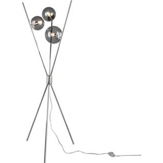 👉 Vloerlamp chroom Trio Leuchten Lance Driepoot Rookglazen Bollen 4017807422948